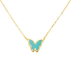 Beautiful Turquoise Color Butterfly Pendant Necklace 18K Gold Dipped Handmade